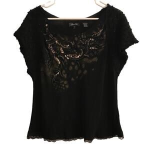 Miss Me Sequin, Lace Short Sleeve Top Size Small